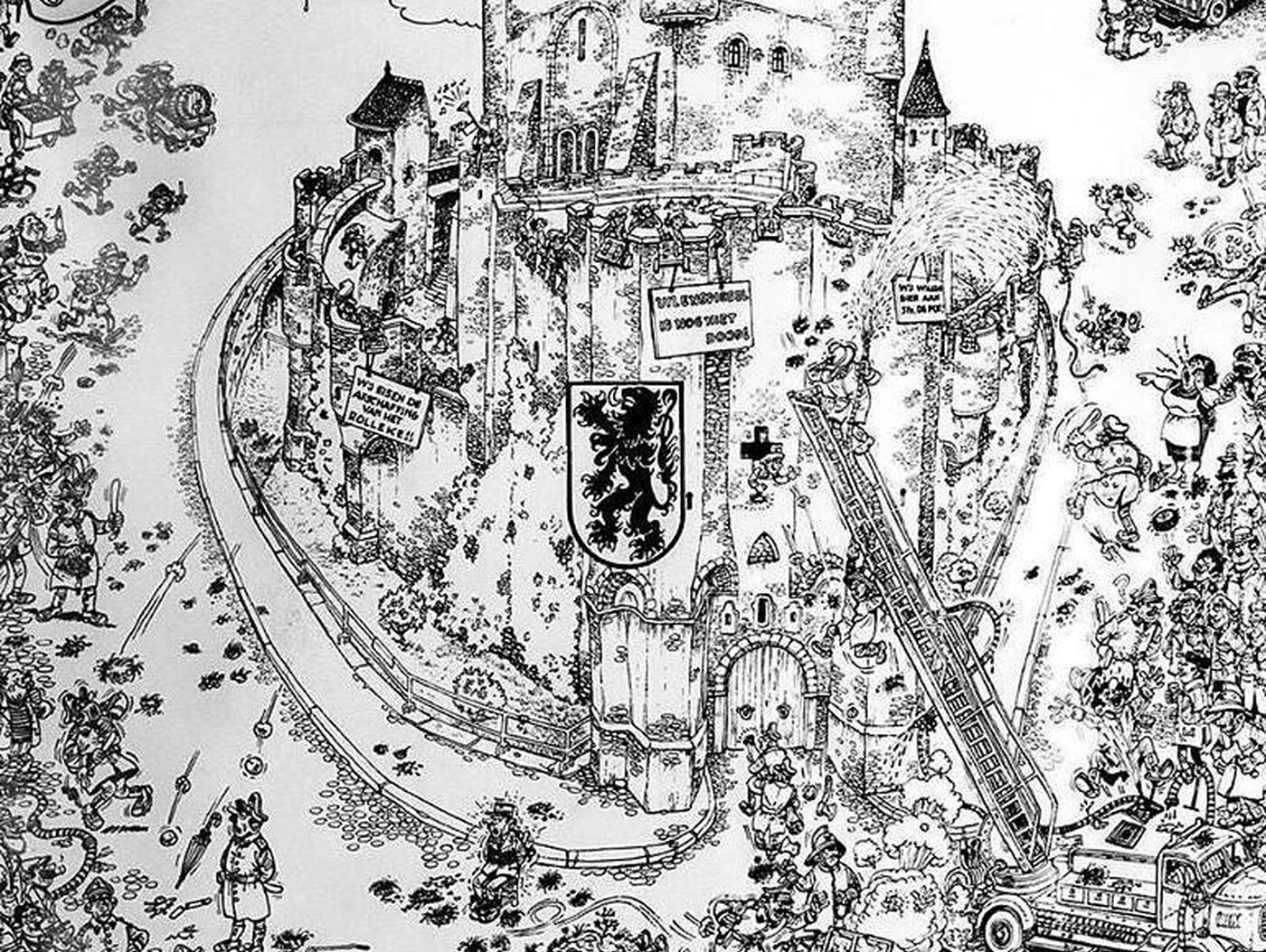 Oude cartoon over de Slag om 't Gravensteen