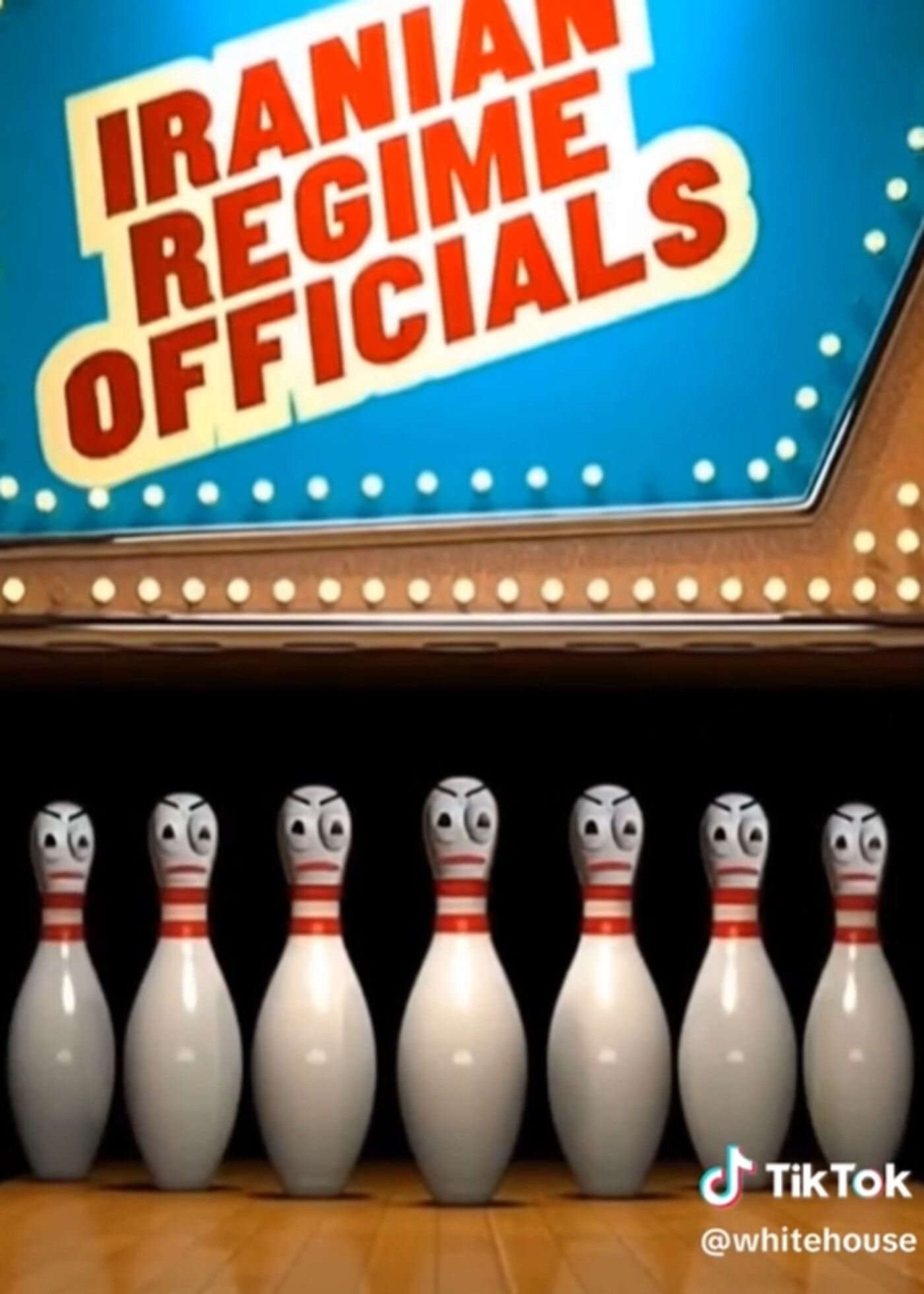 bowling pins titled: "Iranian regime" officials