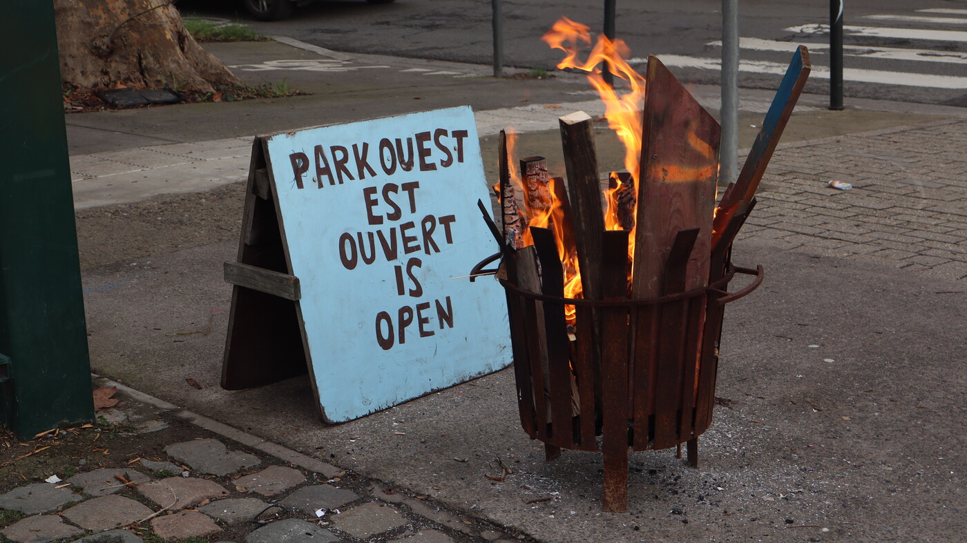 fire next to open sign