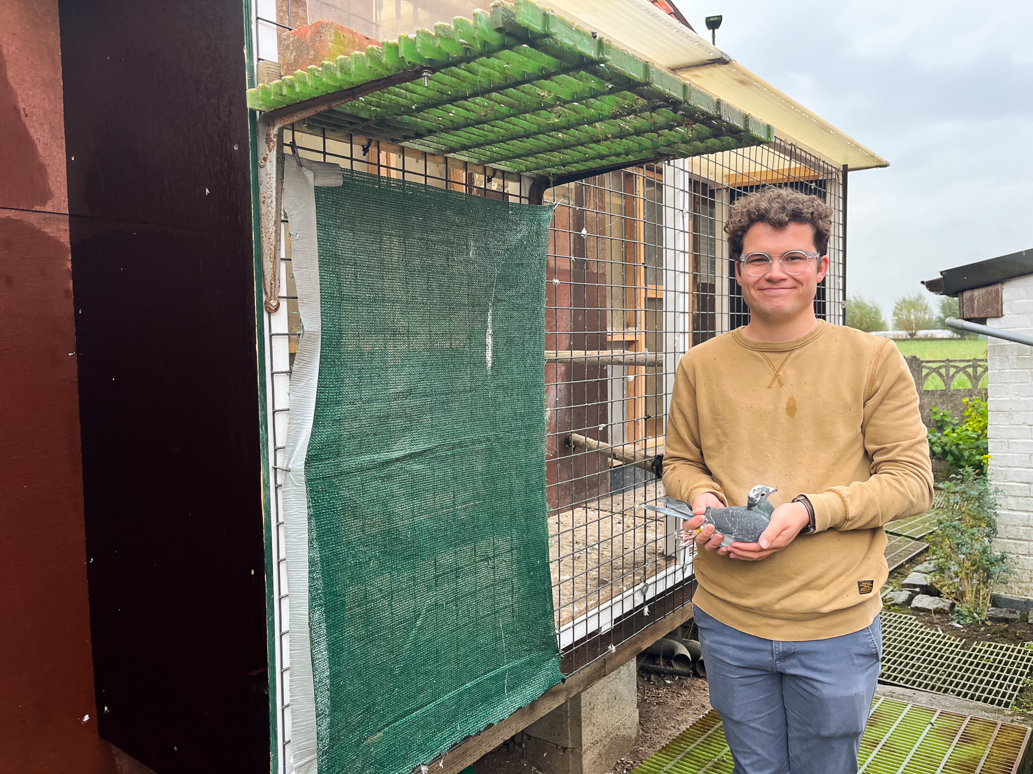 Tibe (21) speelt met de duiven